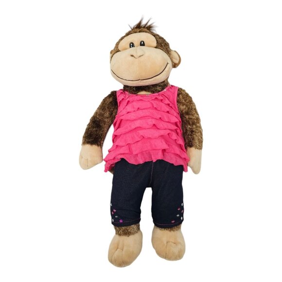 Build A Bear Smiley Monkey Stuffed Animal Plush Toy Pink Top Denim Sequin Jeans - Picture 5 of 13